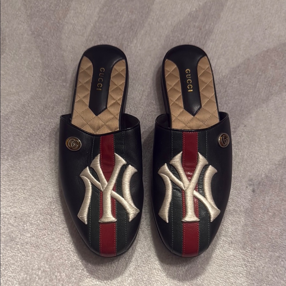Gucci Black and Red NY Logo Mules